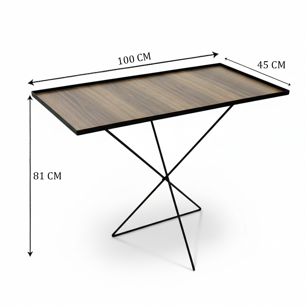 طاولة حديثة بتصميم معدني وسطح خشبي أنيق