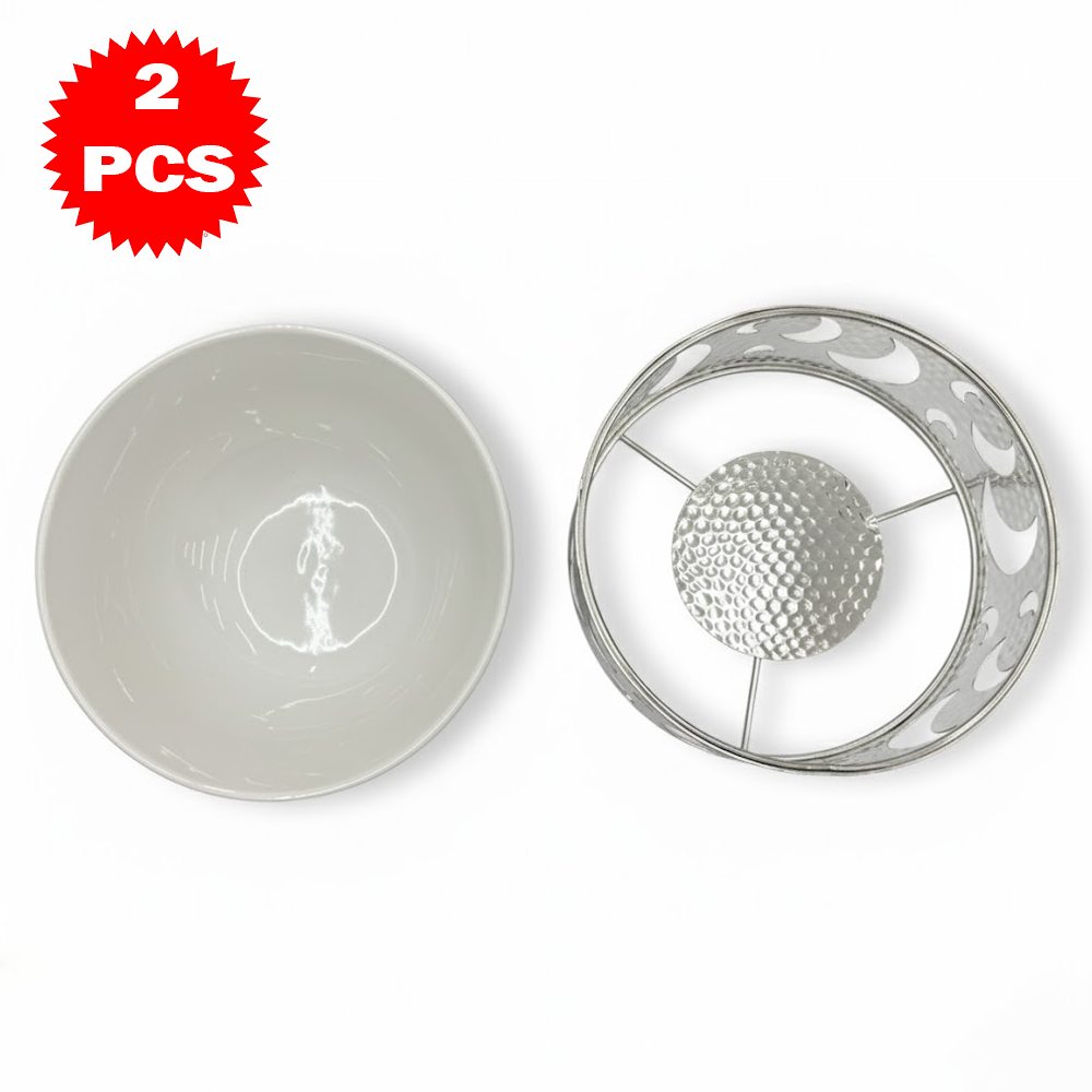 17CM طقم وعاء تقديم مع حامل معدني صغير