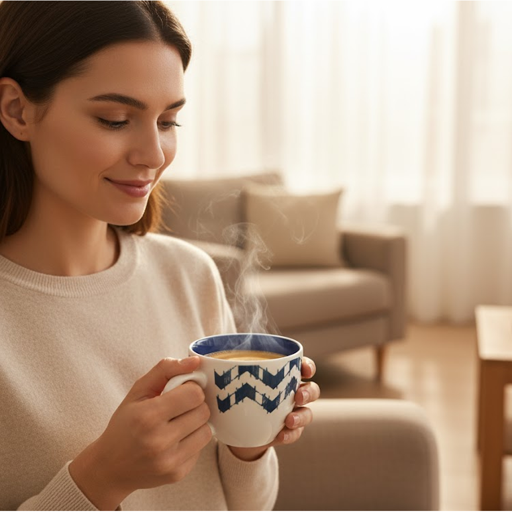 طقم فناجين مزركش بالكحلي