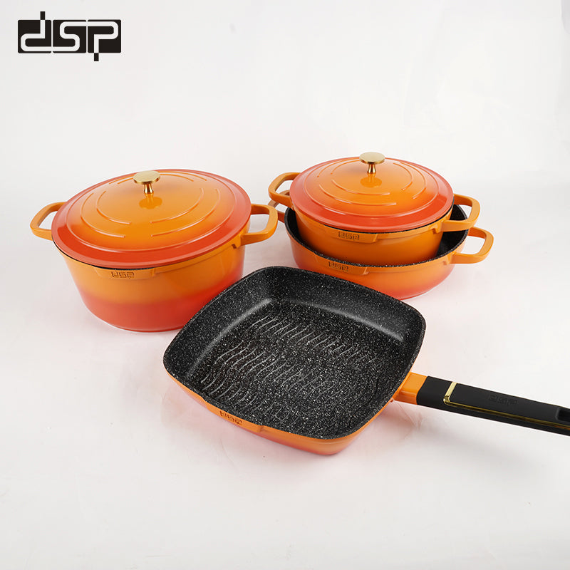 طقم قدور جرانيت 11 قطعة برتقالي