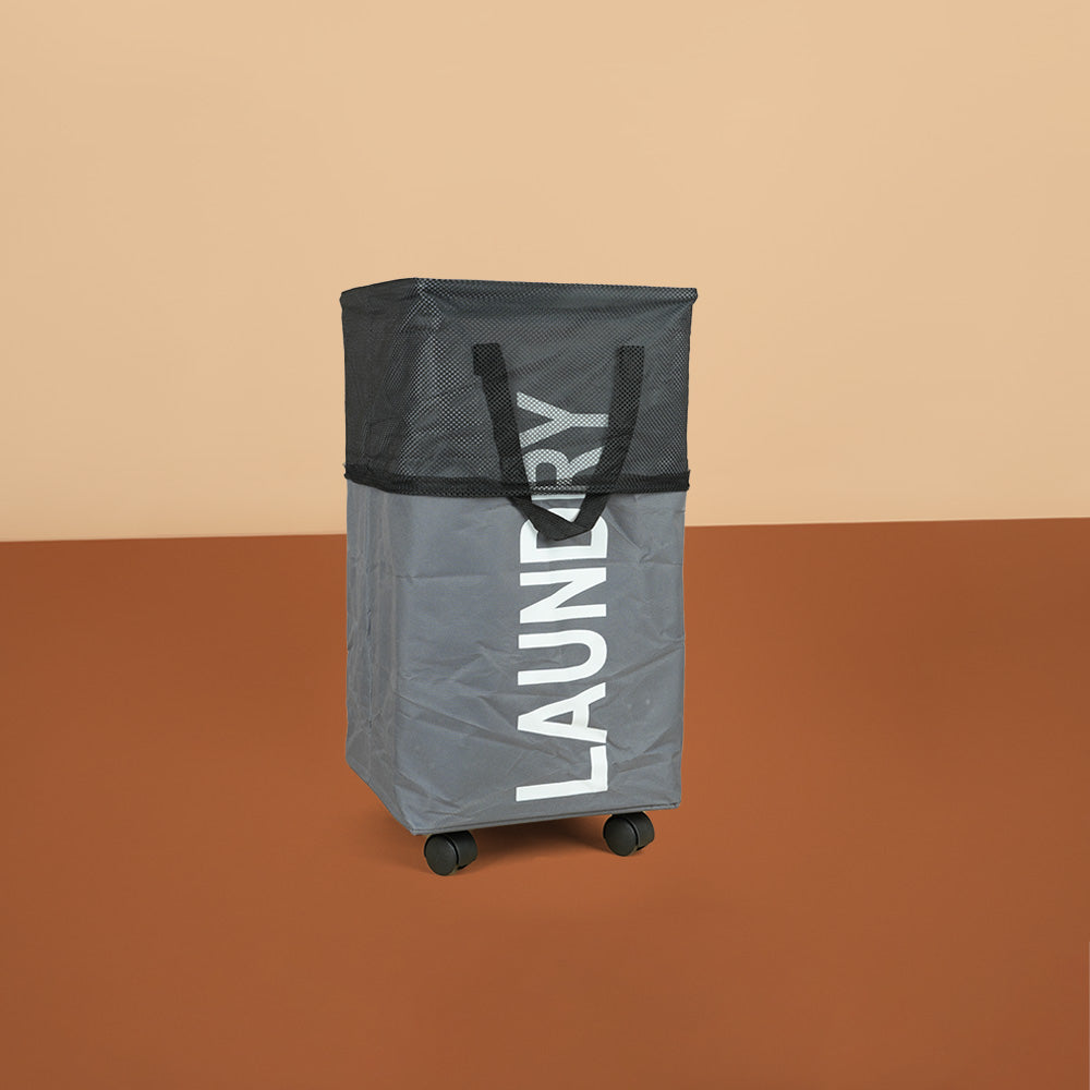 سلة غسيل قابلة للطي مع مقبض وعجلات، موديل: 3