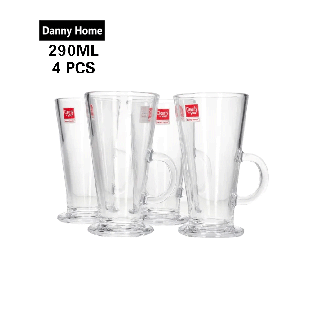 طقم أكواب لاتيه زجاجي 4 قطع 290 مل Danny Home