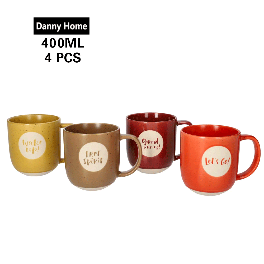 طقم أكواب بورسلين مطبوعة ٤ قطع ٤٠٠ مل