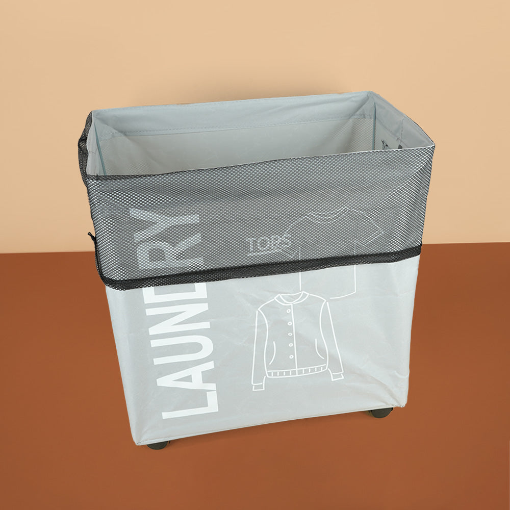 سلة غسيل قابلة للطي مع مقبض وعجلات، موديل: 1