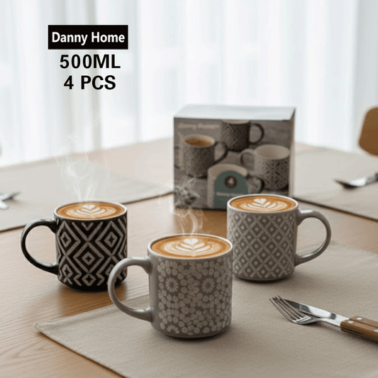 طقم أكواب بورسلين مطبوعة ٤ قطع ٥٠٠ مل