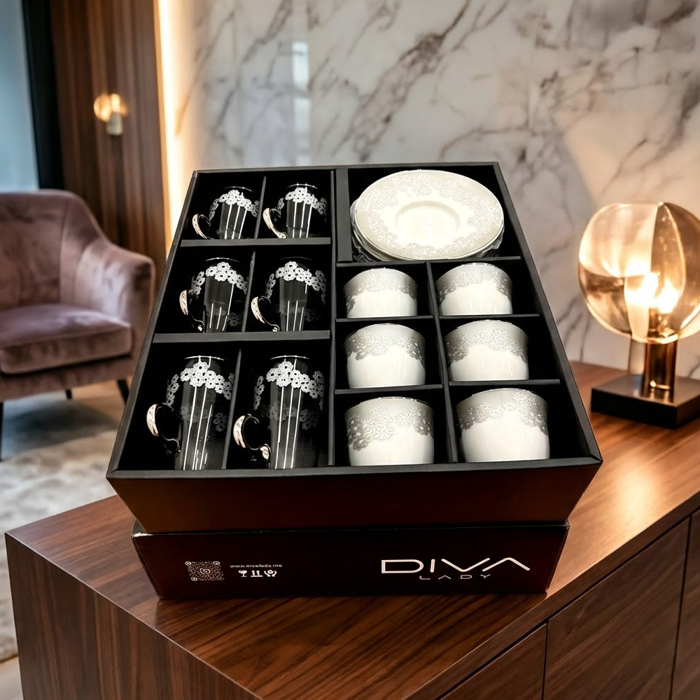طقم استكانة وفنجان 18قطعة Diva Lady
