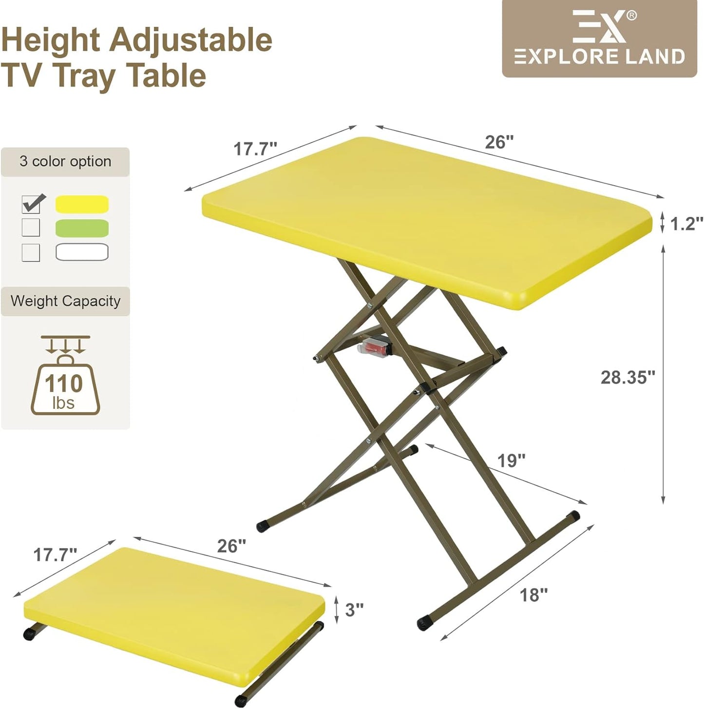 طاولة جانبية محمولة قابلة للطي (أصفر)