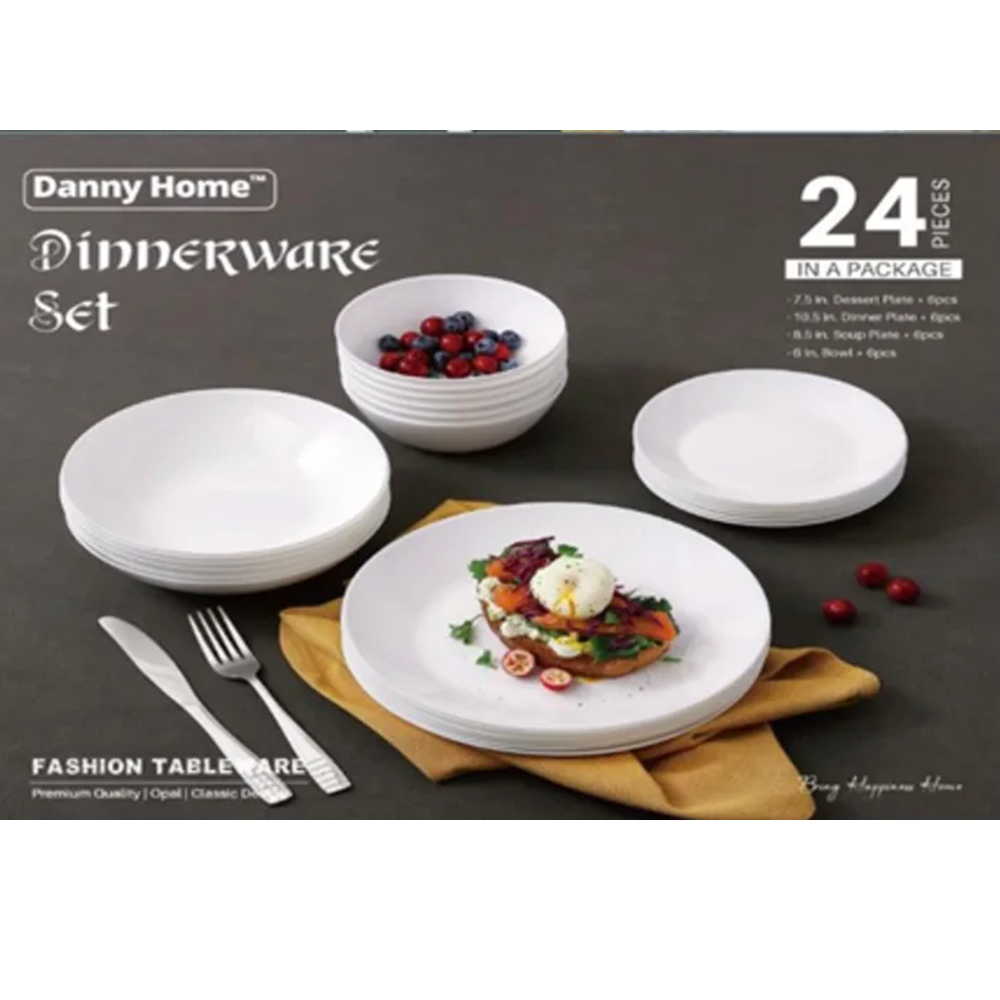 طقم عشاء أبيض ٢٤ قطعة