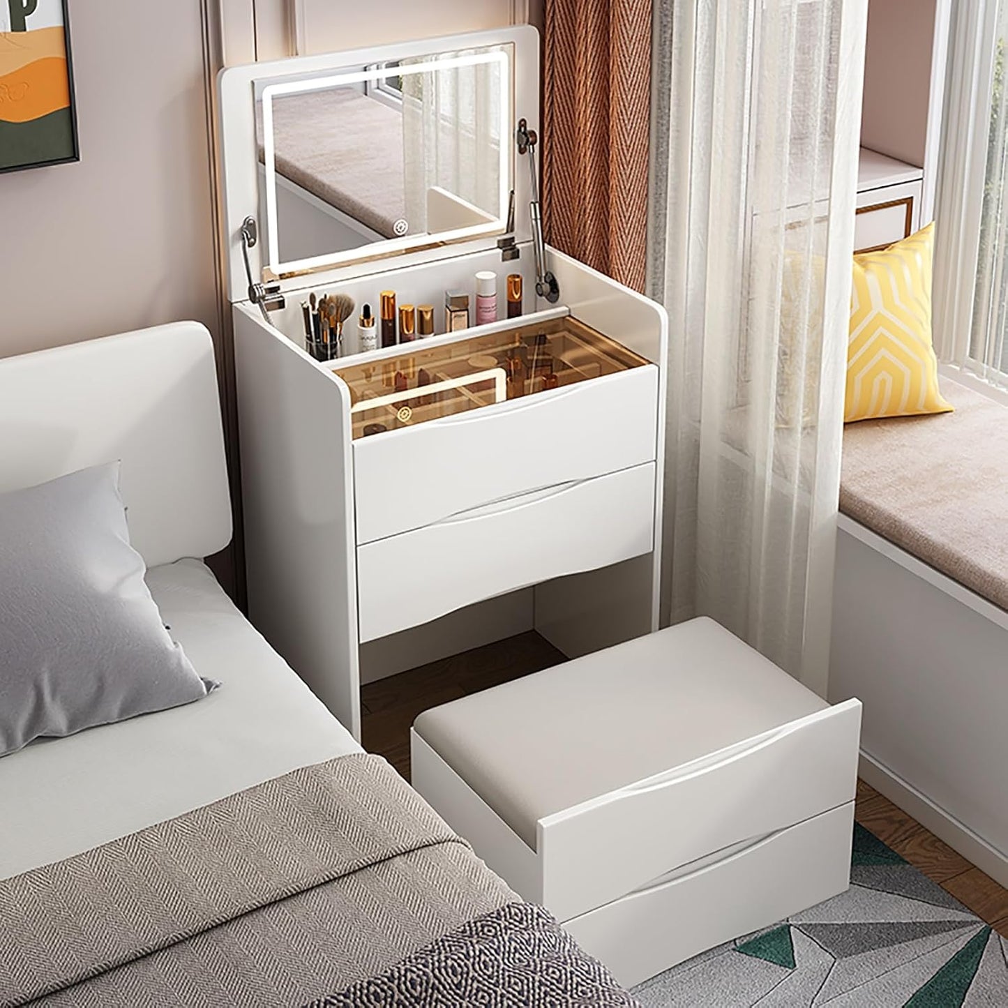 طاولة لمستحضرات التجميل مع مرآة مضيئة Alkuwaity Al Awal