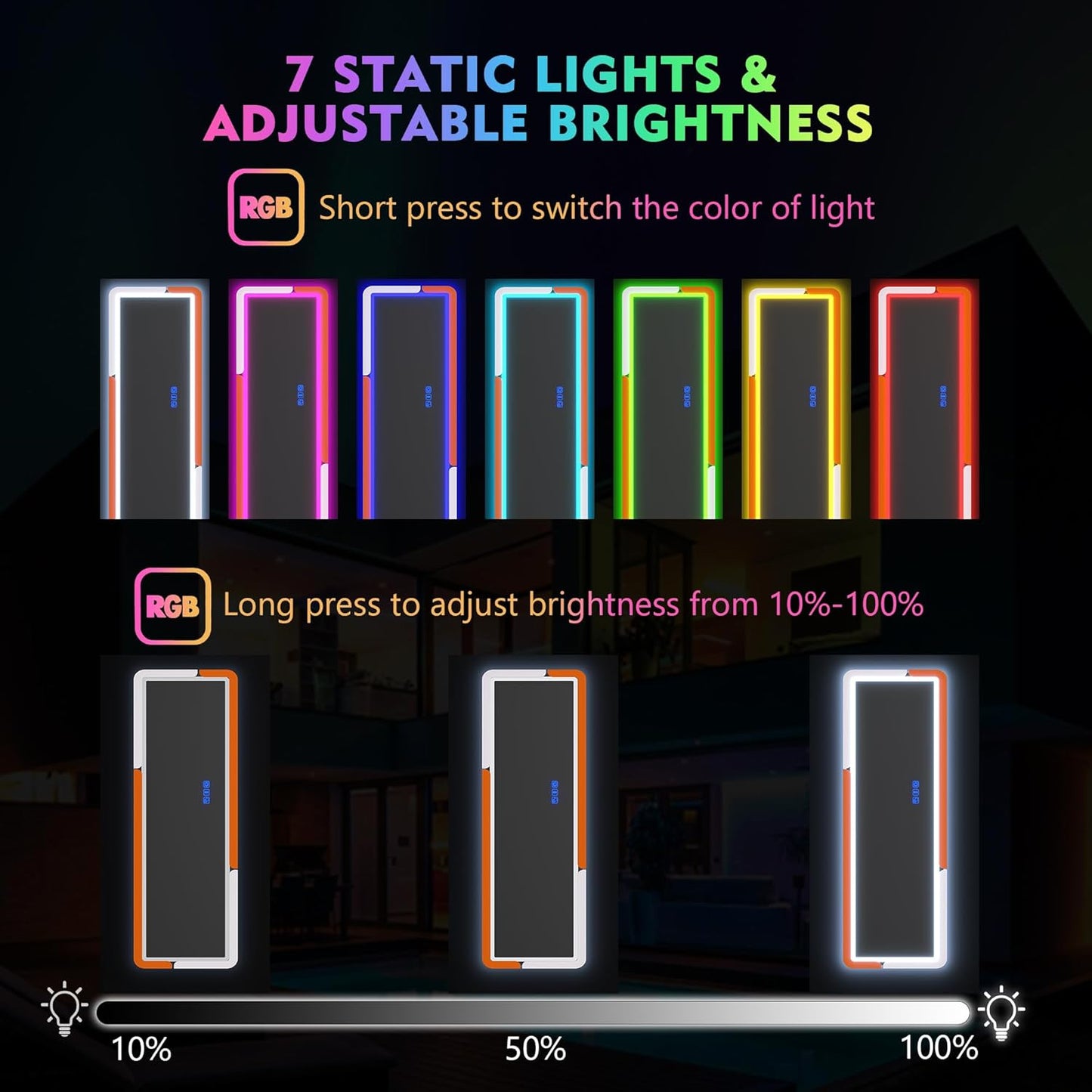 مرآة كاملة الطول بحامل أرضي بإضاءة RGB(برتقالي + أبيض)