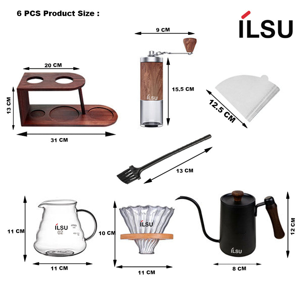 مجموعة ماكينة صنع القهوة المحمولة من ILSU - 6 قطع