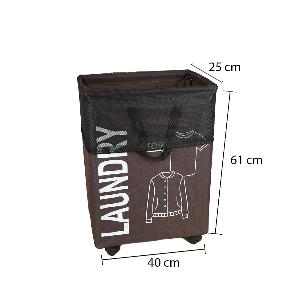 سلة غسيل قابلة للطي مع مقبض وعجلات، موديل: 2