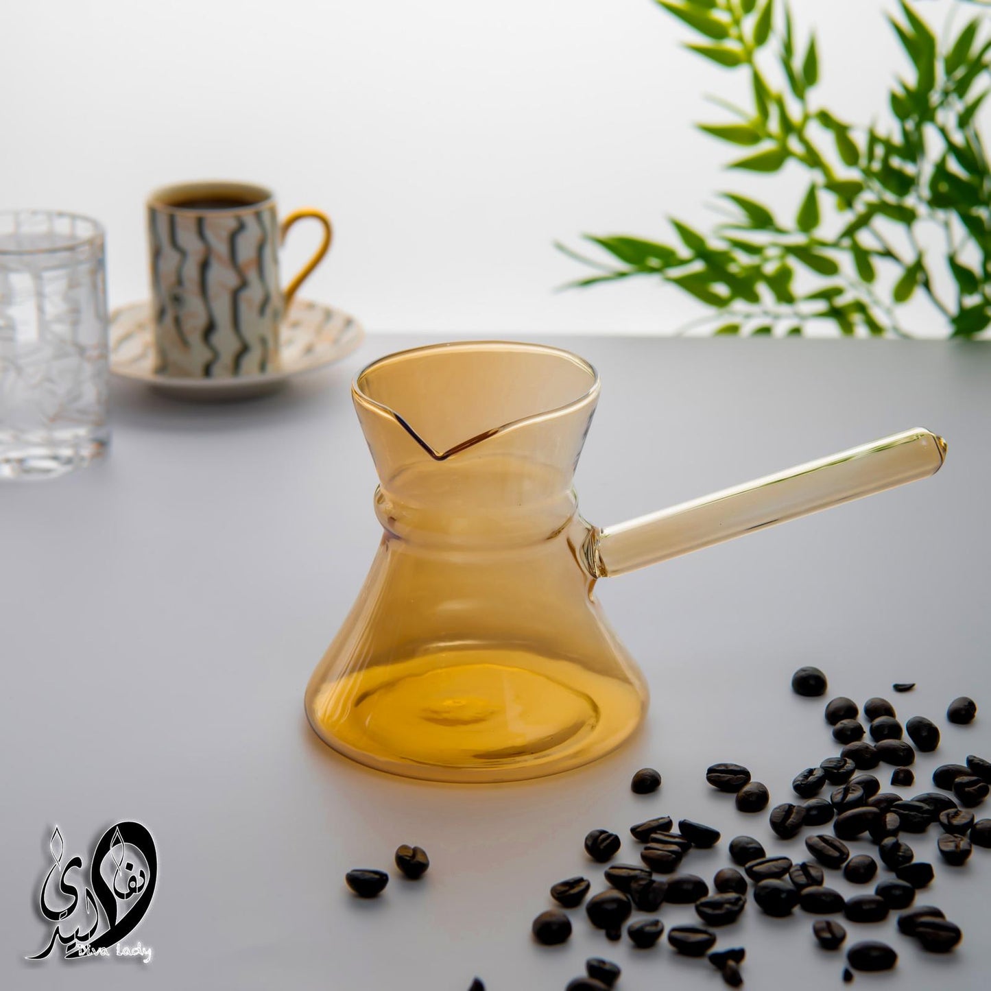 كنكة زجاج بلون اصفر divaladyshop