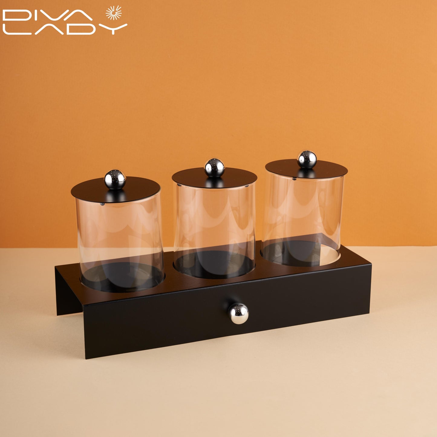 صينية مع 3 علب شفاف