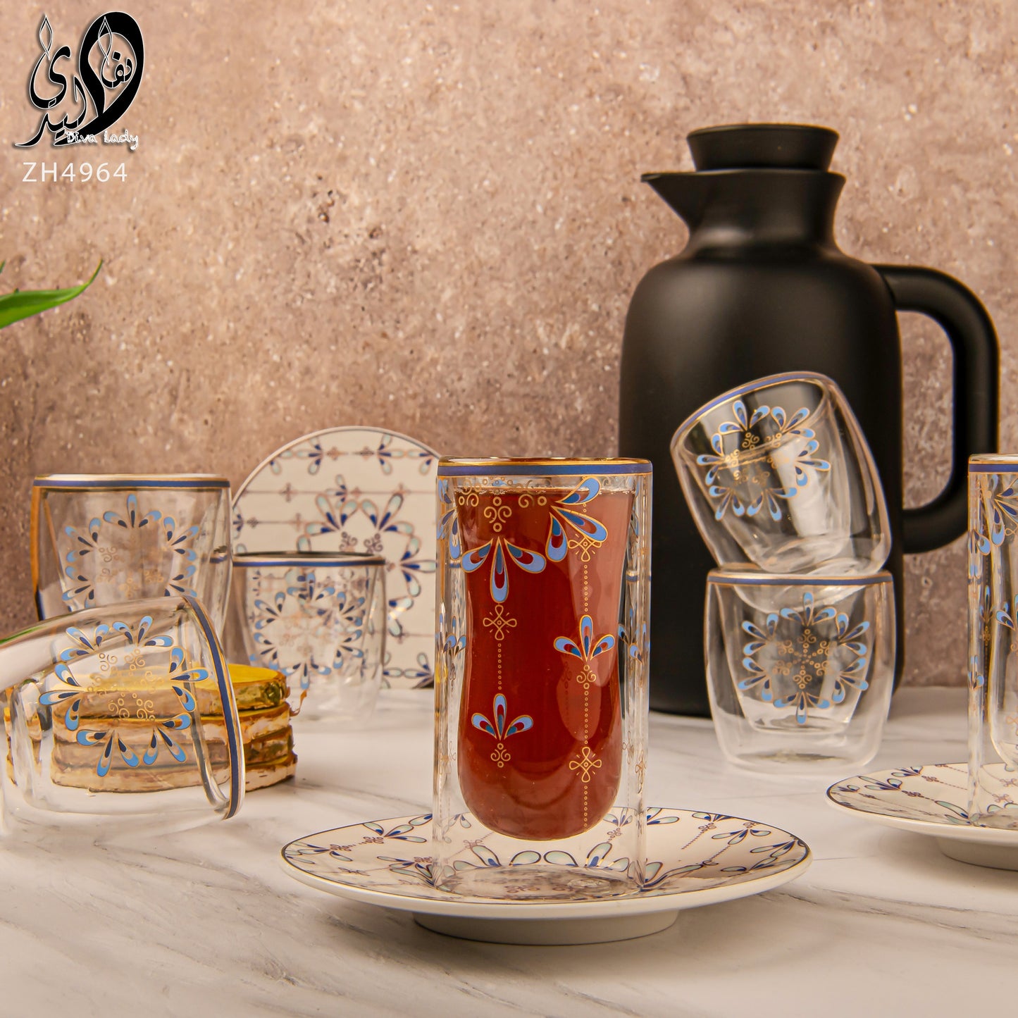 طقم استكانه وفنجان دبل 18 ق divaladyshop