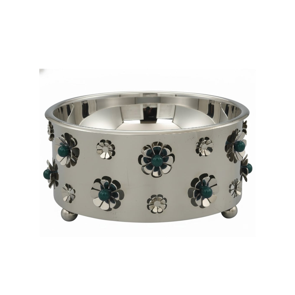 وعاء سلطة معدني بزخارف ورد
