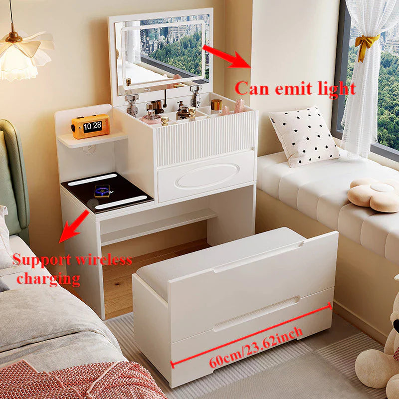 طاولة ماكياج مع مقعد ومرآة مضيئة Alkuwaity Al Awal