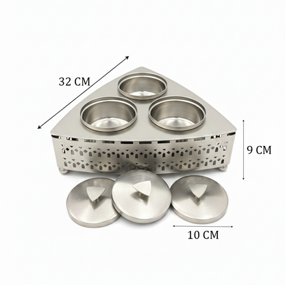 صينية مع تمرية ثلاثية معدنية بنقوش هندسية