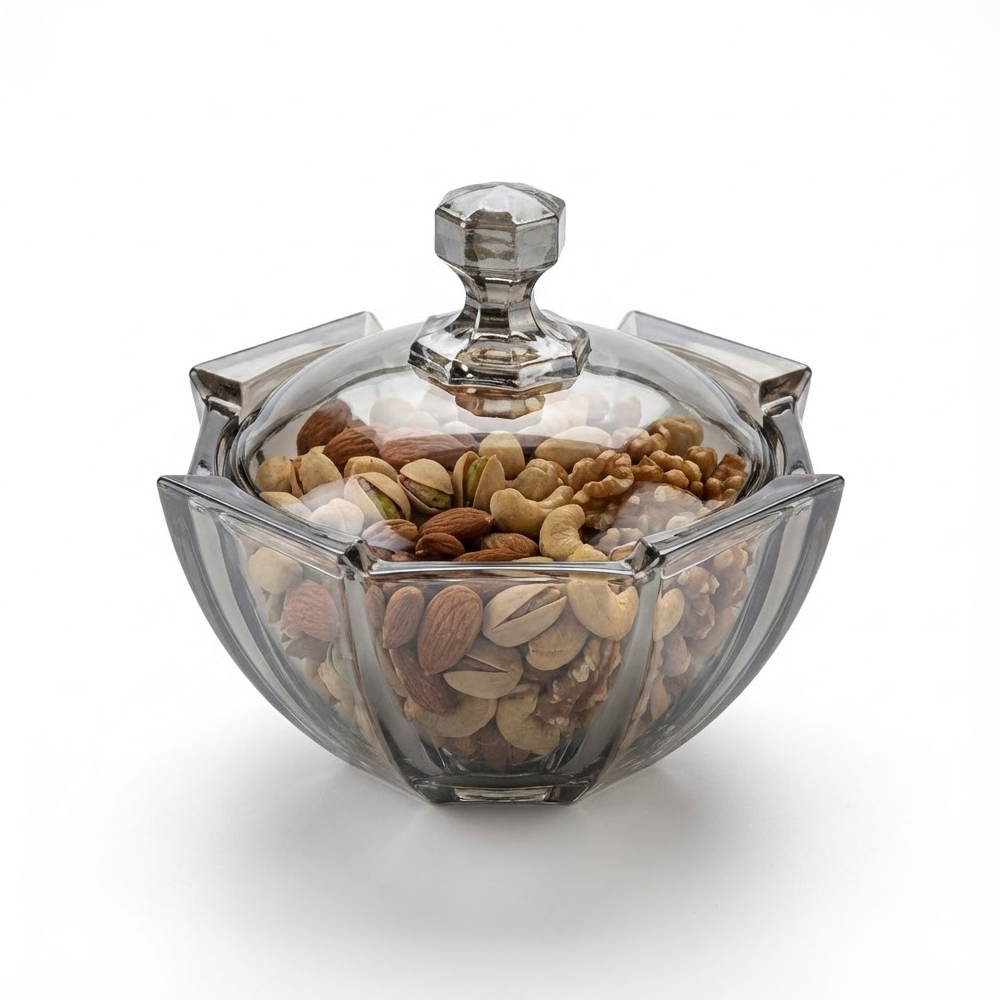 وعاء تقديم زجاجي أنيق بغطاء شفاف