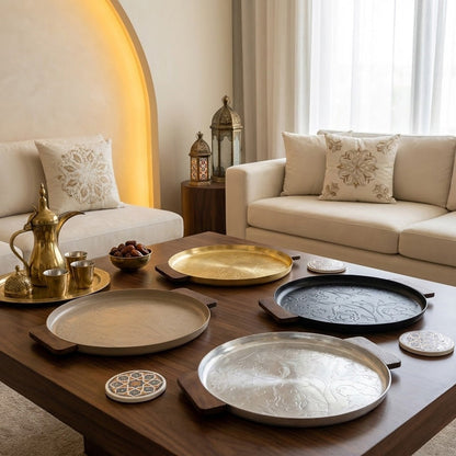 صينية تقديم بمقبض خشبية