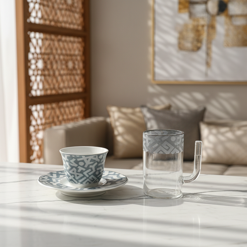 طقم استكانة وفنجان 18 قطعة