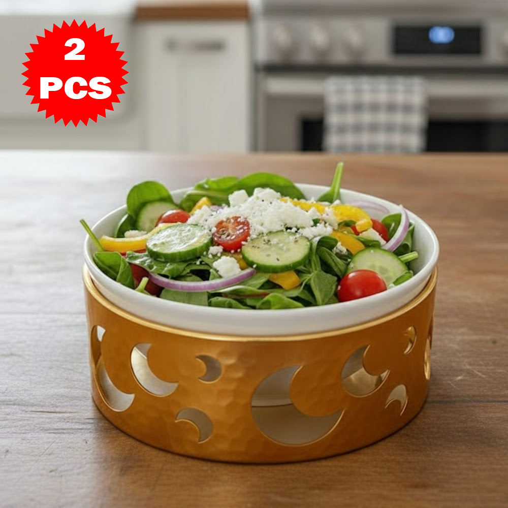 22.7CM طقم وعاء تقديم مع حامل معدني كبير