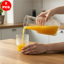 طقم قارورة وكوب زجاجي محزز