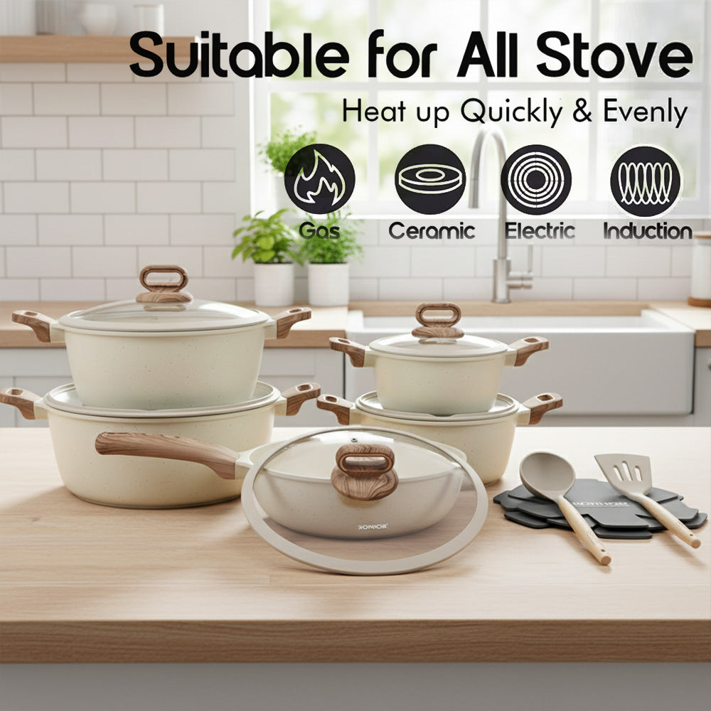 مجموعة أواني طهي جرانيتية غير لاصقة 15 قطعة