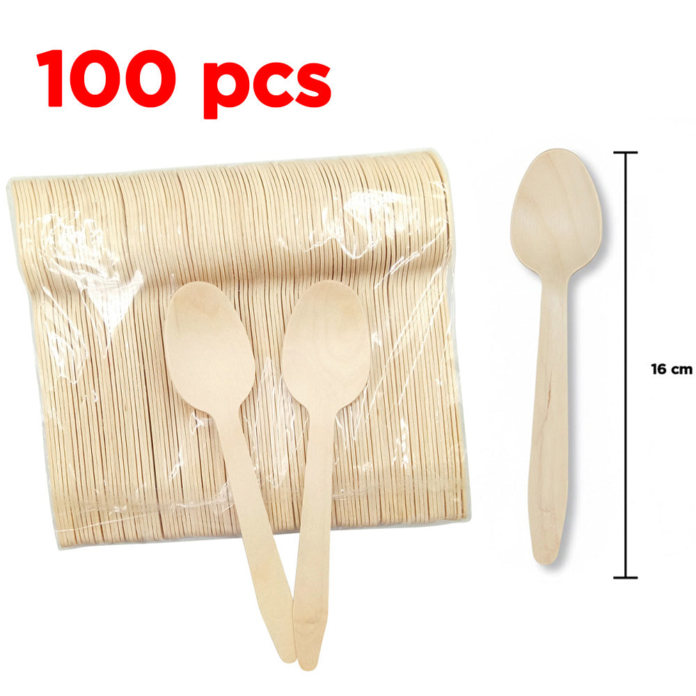 ملاعق خشبية للاستخدام مرة واحدة (100 قطعة)