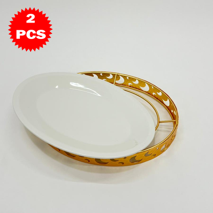 33x25 طبق تقديم صغير سيراميك مع حامل معدني