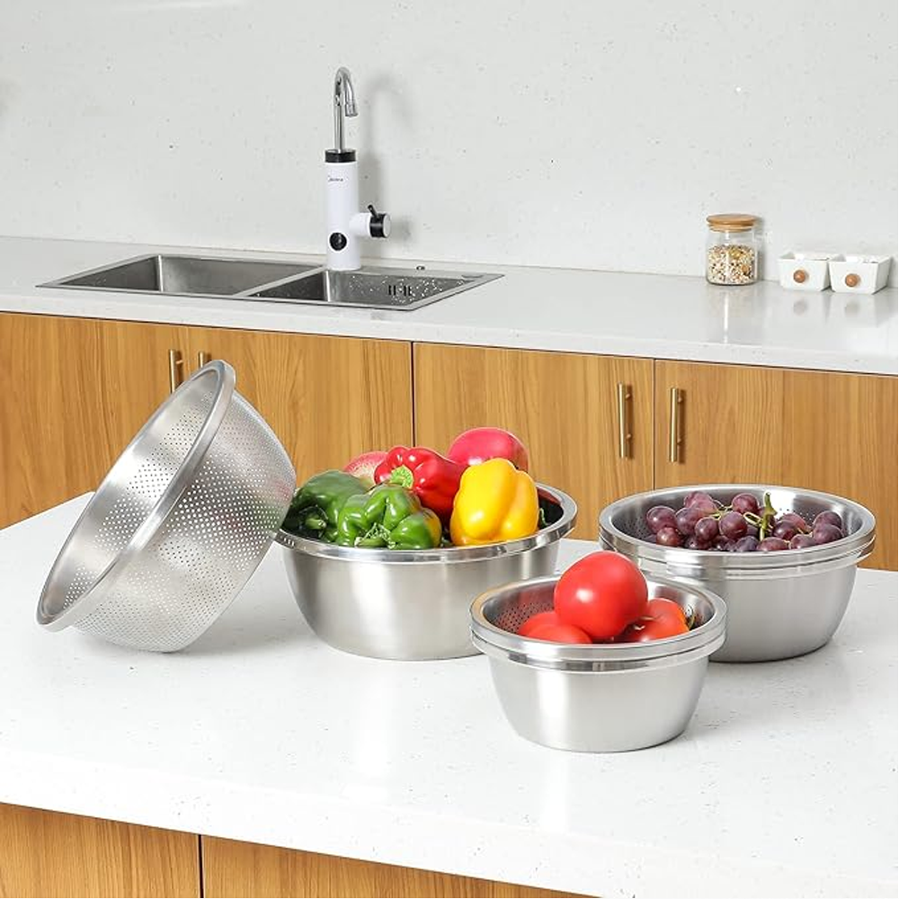 طقم مصفاة وحوض من الفولاذ المقاوم للصدأ (قطعتان)