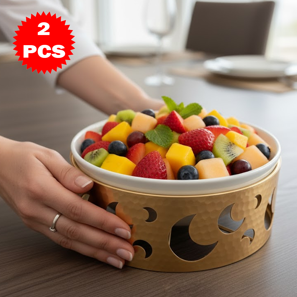 22.7CM طقم وعاء تقديم مع حامل معدني كبير