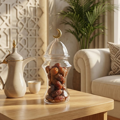 غرشة تقديم زجاج بغطاء هلال