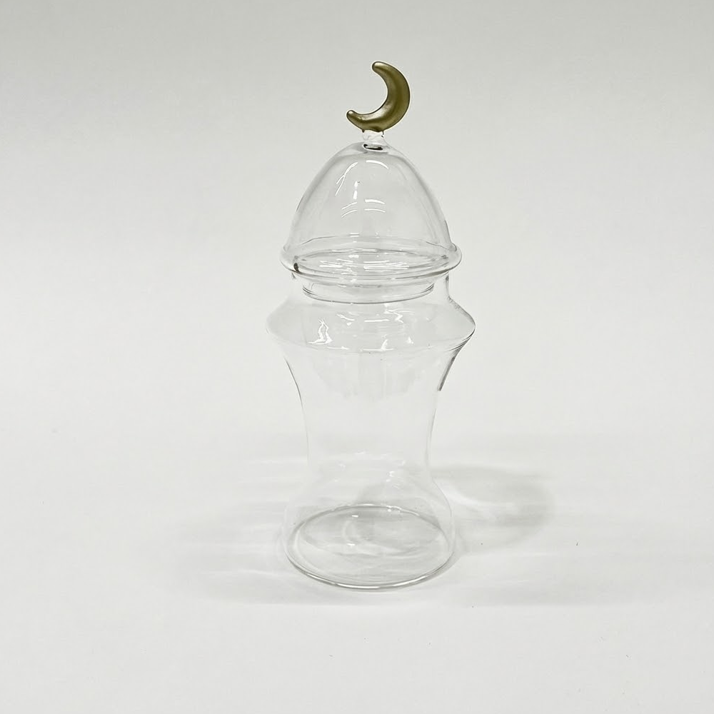 غرشة تقديم زجاج بغطاء هلال