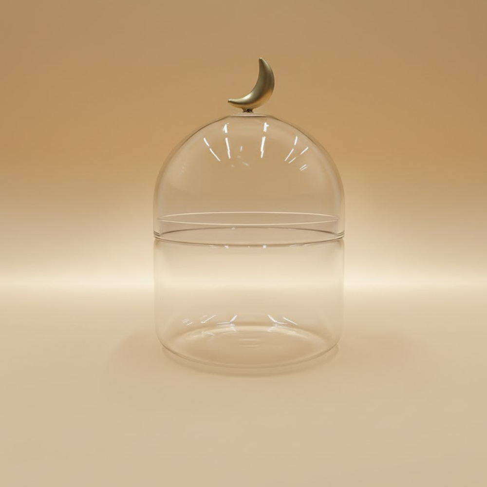 غرشة ضيافة زجاجية بغطاء هلال
