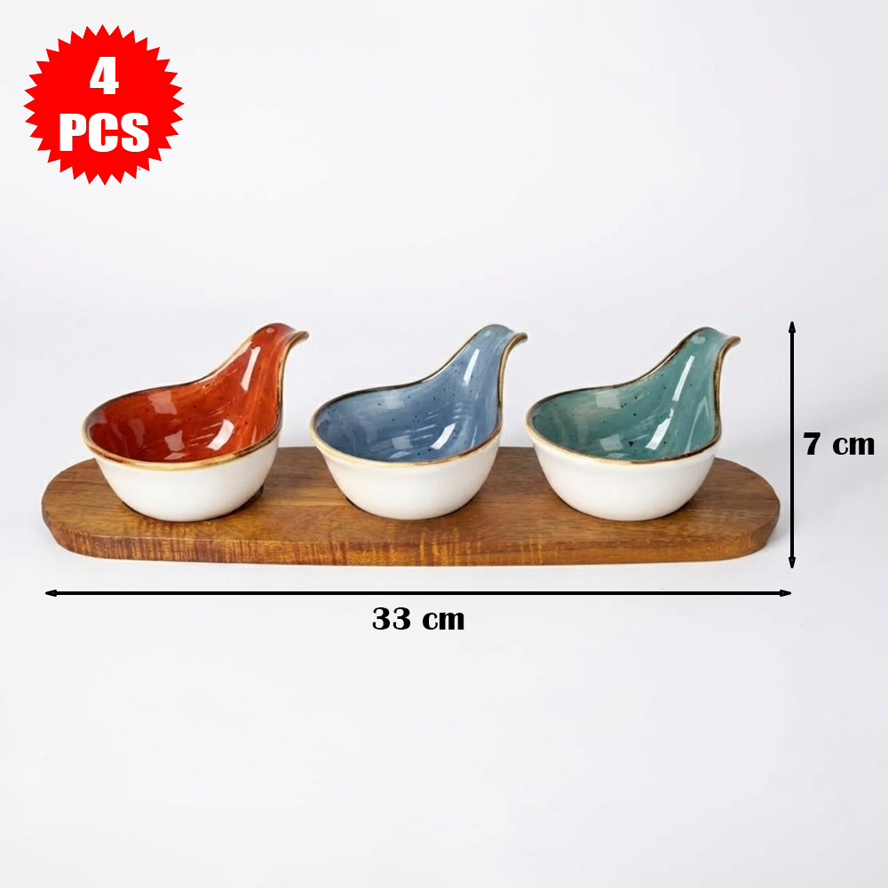 طقم تقديم خشب مع أوعية سيراميك