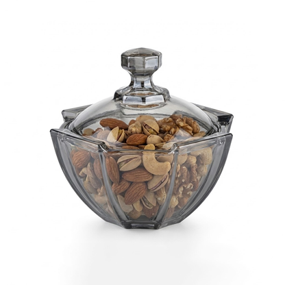 وعاء تقديم زجاجي أنيق بغطاء شفاف