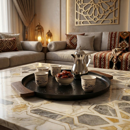 صينية تقديم بمقبض خشبية