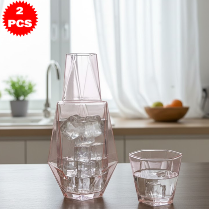 طقم قارورة وكوب زجاجي هندسي