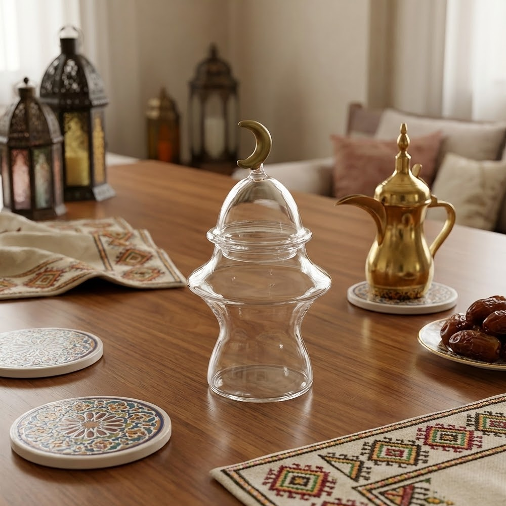 غرشة تقديم زجاج بغطاء هلال