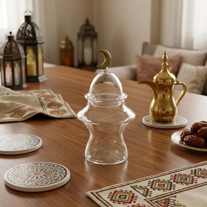 غرشة تقديم زجاج بغطاء هلال