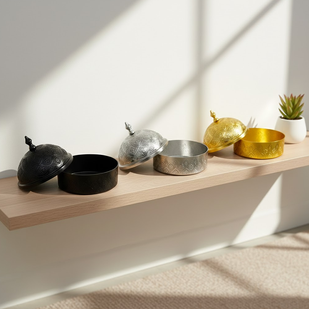 وعاء تمر معدني فاخر مزخرف