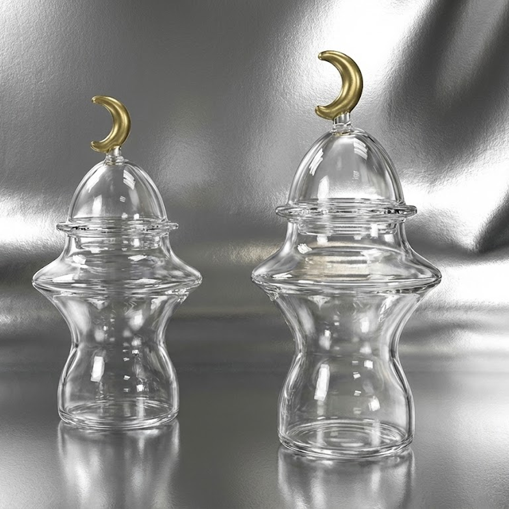 غرشة تقديم زجاج بغطاء هلال