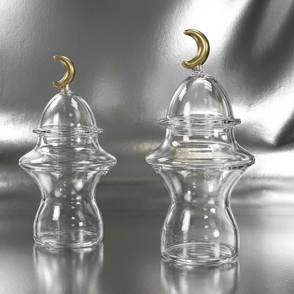 غرشة تقديم زجاج بغطاء هلال