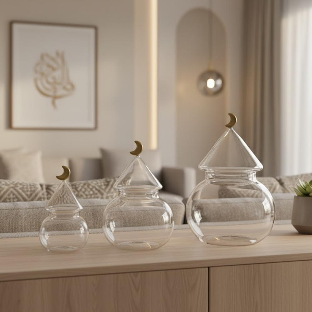 غرشة ضيافة زجاجية بغطاء هلال