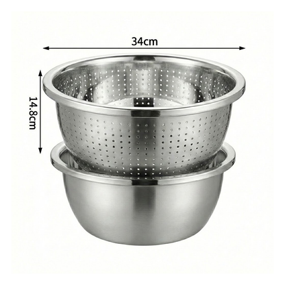 طقم مصفاة ووعاء ستانلس ستيل