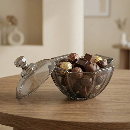 وعاء تقديم زجاجي أنيق بغطاء شفاف