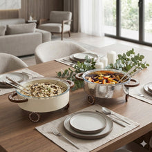 وعاء سلطة دائري مع حامل وملعقتين للتقديم