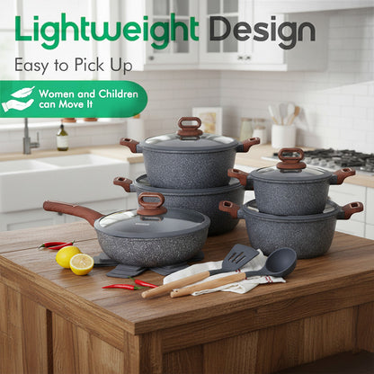 مجموعة أواني طهي جرانيتية غير لاصقة 15 قطعة