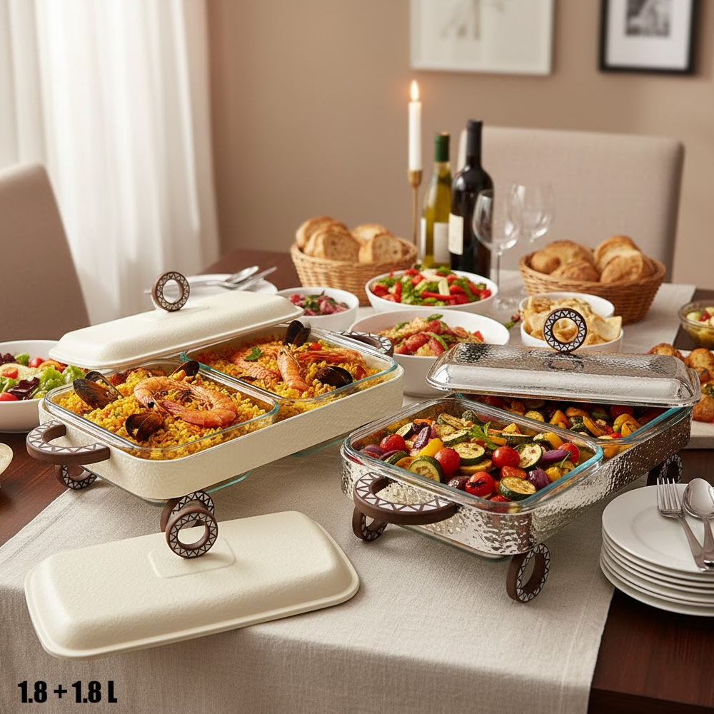 سخان طعام زجاجي مزدوج 1.8 + 1.8 لتر